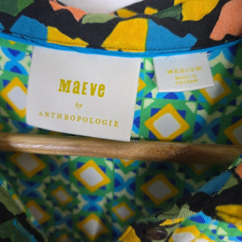 Maeve by Anthropologie Mixed Print Patchwork Button Down Shirt Multicolor Medium